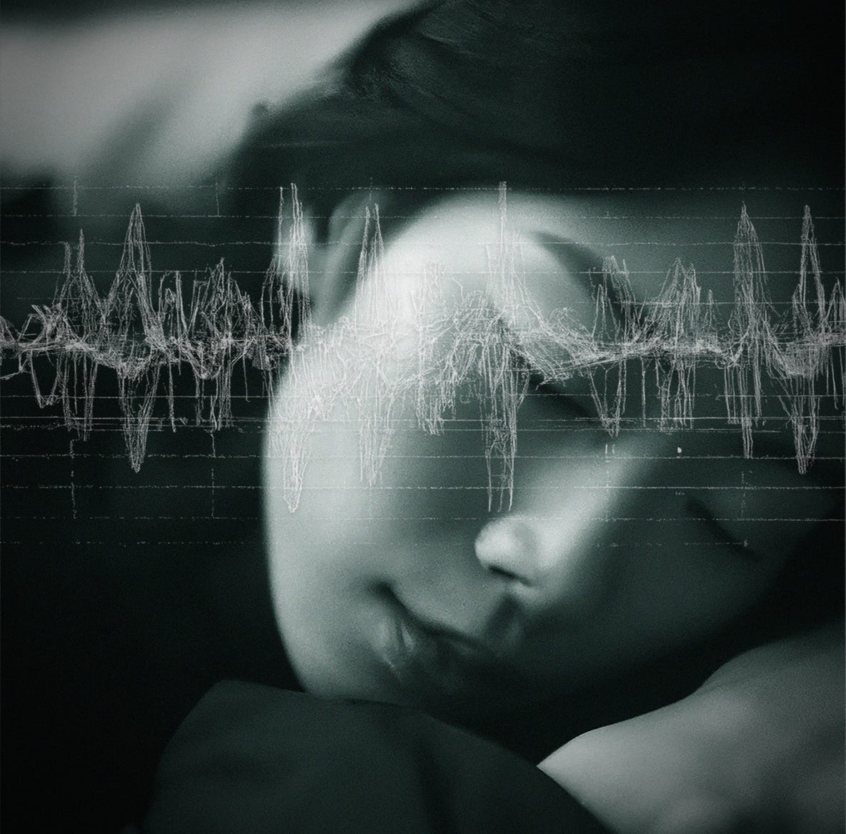 Beautiful Sleeping Asian Woman with brainwave encephalogram graphic image, b/w photography  f/low: Ambient Music inspired by the latest findings in neuroscience, auditory physiology and psychoacoustics. Binaural Beats, ASMR and Brown Noise form the basis of a musical melange dedicated to deep relaxation and sleep enhancement.